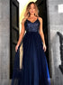A Line Spaghetti Straps Tulle Sequins Backless Prom Dress LBQ1865